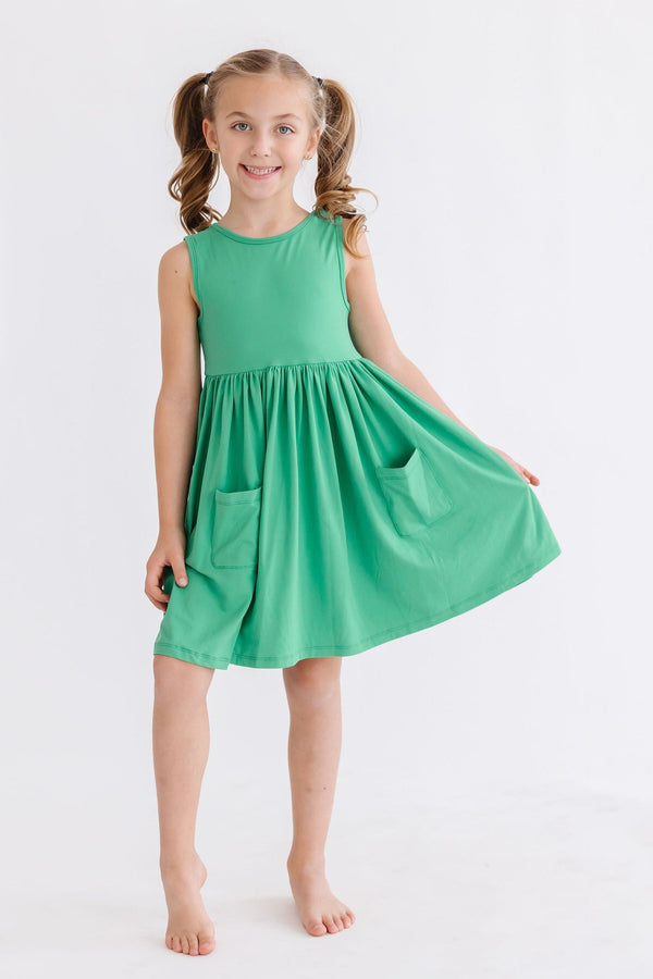 kelly-green-tank-pocket-twirl-dress Mila &  Rose - Sophia's Style-Kelly Green Tank Pocket Twirl Dress-6-12M--1